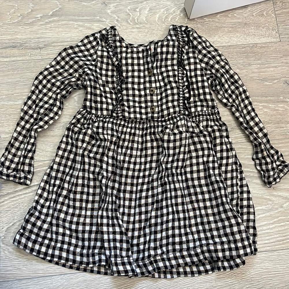 Cat & Jack Gold Black White Checkered Plaid Button Front Dress Toddler Girls 3T